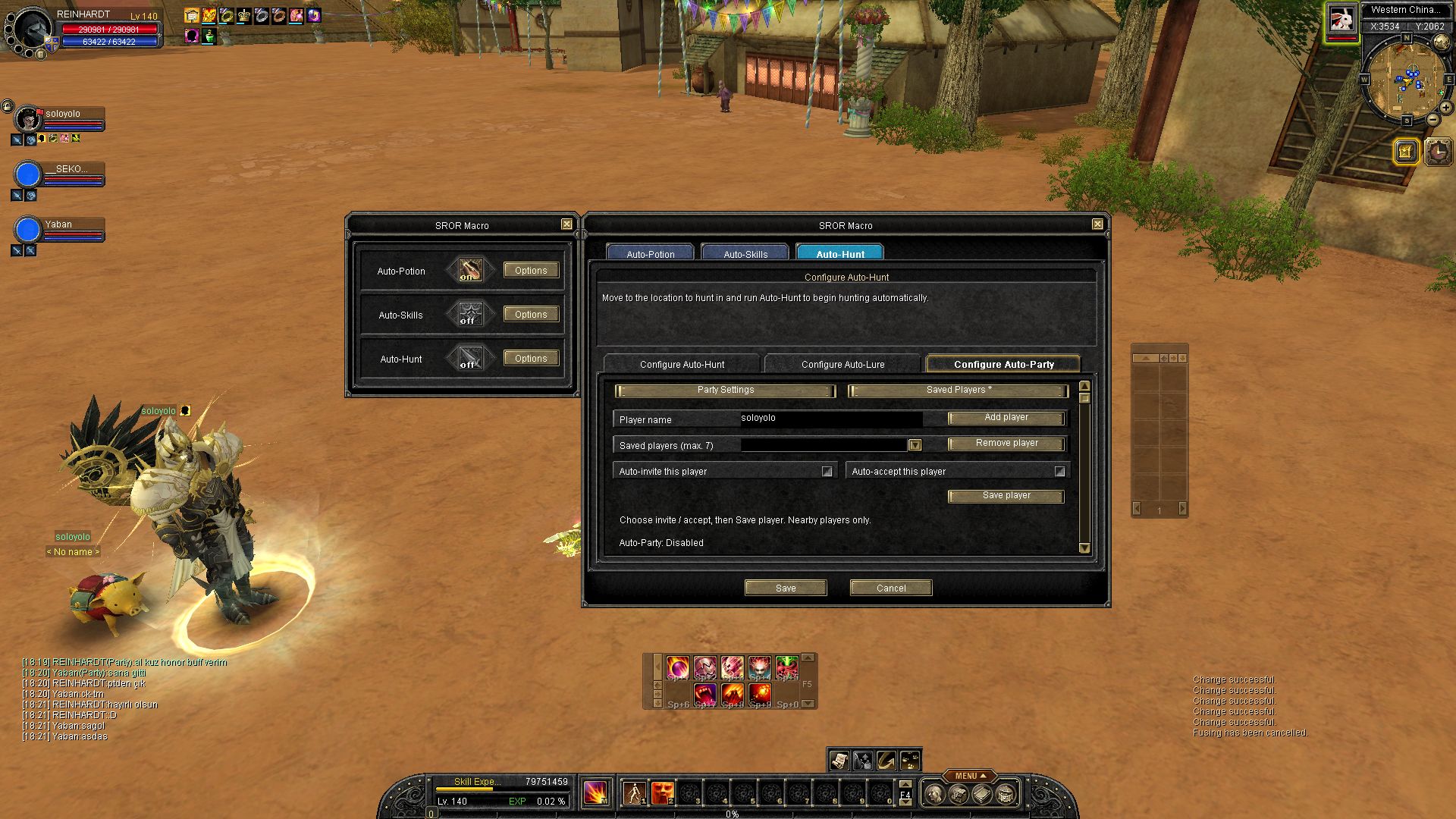 Saved Players: exact character names, a seven-player limit and separate auto-invite and auto-accept permissions.