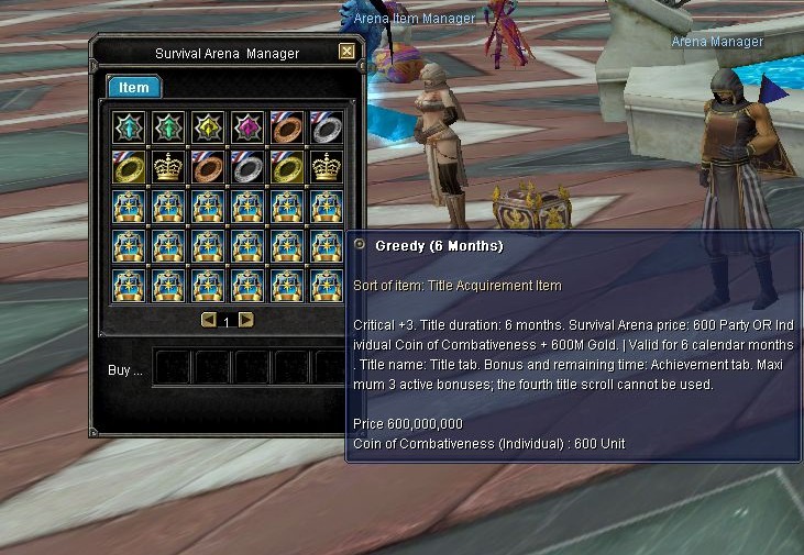Survival title rewards display their currency requirements in game.